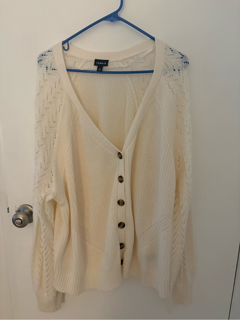 torrid Cream Open-Knit V-Neck Button Cardigan